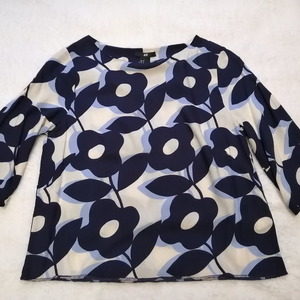 Floral navy blue blouse, H&M, size 8